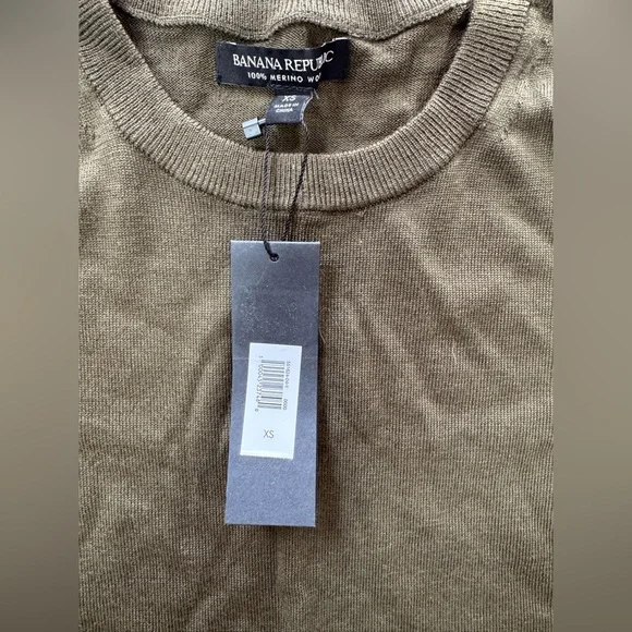NWT Banana Republic Merino Sweater Womens X Small Olive Green Wool Crewneck $68 - Picture 3 of 3